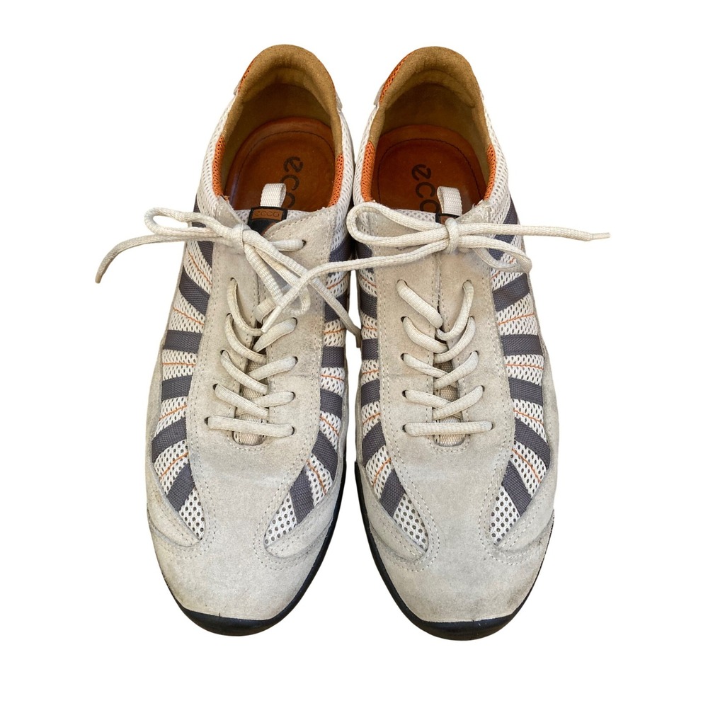 ECCO Mens EU 44 Beige Grey Orange Suede Mesh Lace Up‎ Hiking Walking Sneakers